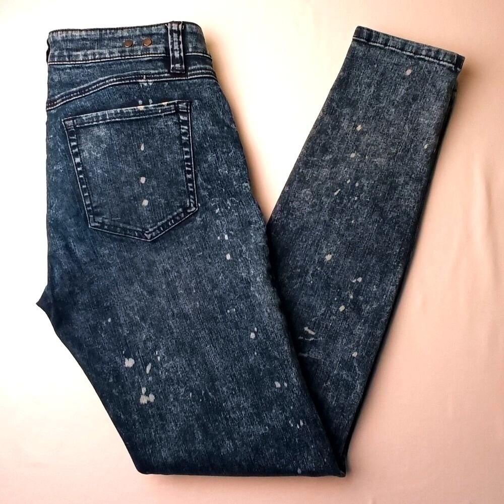 Cabi Womens Acid Wash Paint Splatter Skinny Jeans Size 4 Blue Grunge Streetwear